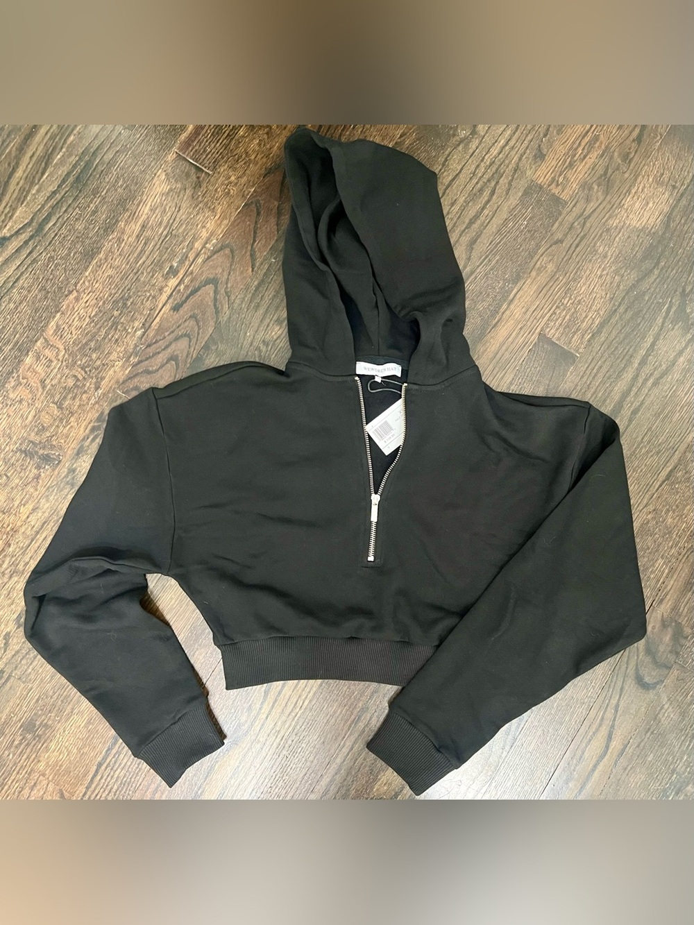 WEWOREWHAT Black Cropped Half Zip Fleece Hoodie XS NWT $118